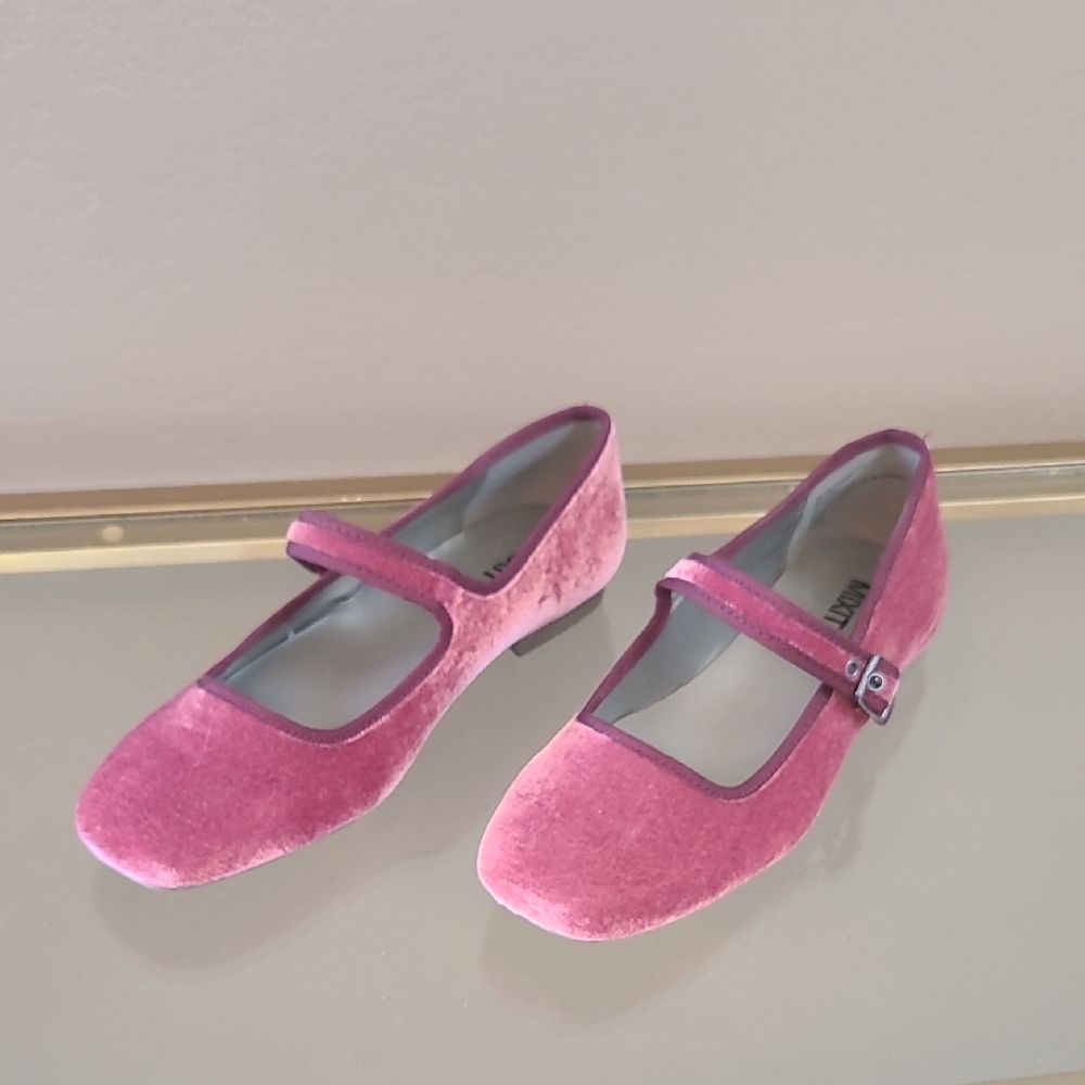Women’s Pink Velvet Mary Jane Flats - Picture 2 of 6